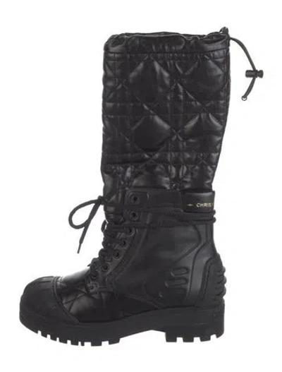 Pre-owned Dior Cannage Leather Lace-up Boots In Black