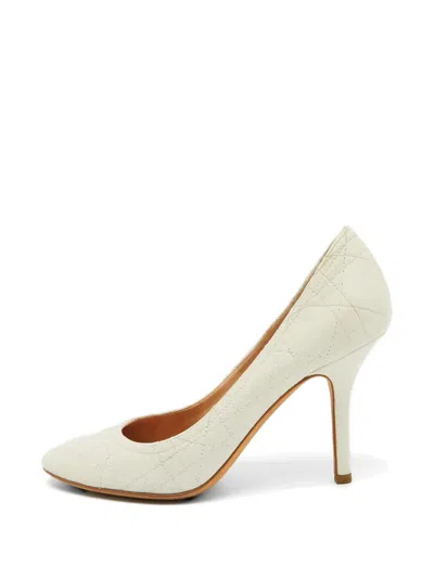 Pre-owned Dior Cannage Leather Pumps In White