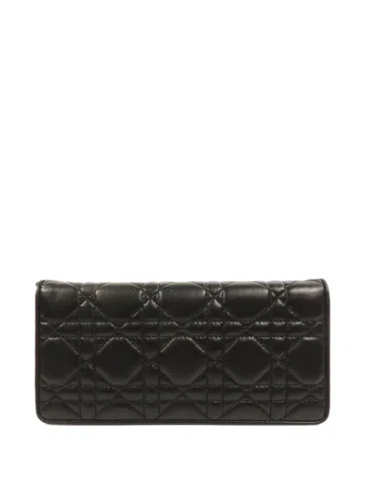 Pre-owned Dior Cannage Leather Wallet In Black