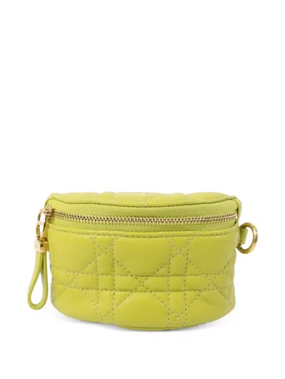 Pre-owned Dior Cannage Leather Wallet In Yellow