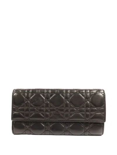 Pre-owned Dior Cannage Long Wallet In Brown