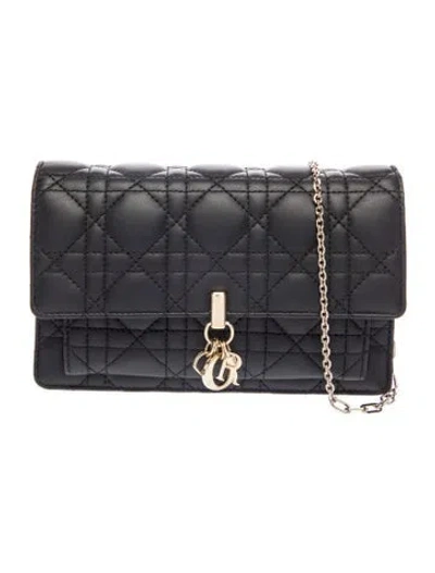 Pre-owned Dior Cannage My  Daily Pouch With Chain Mini In Black