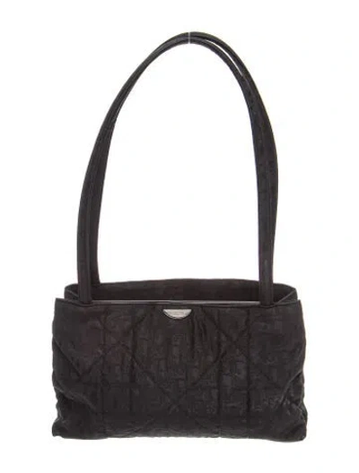 Pre-owned Dior Cannage Oblique Pattern Shoulder Bag In Black
