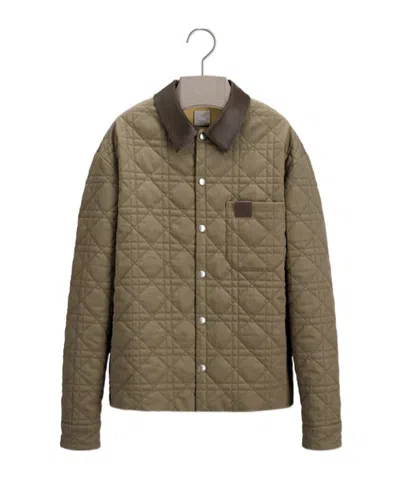 Dior Cannage Overshirt With Leather  Patch In Brown