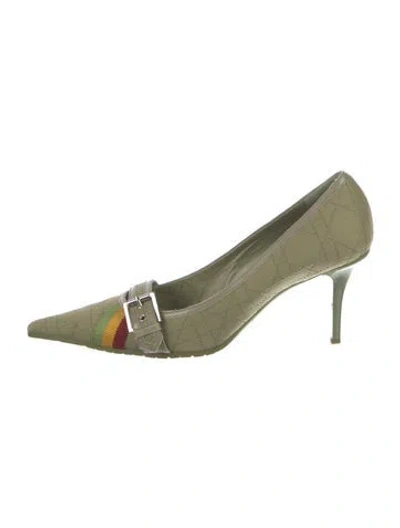 Pre-owned Dior Cannage Pattern Canvas Pumps In Green