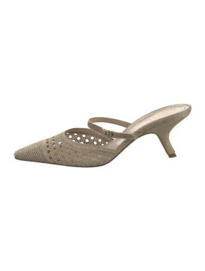 Pre-owned Dior Cannage Pattern Cutout Accent Mules In Gold