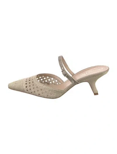Pre-owned Dior Cannage Pattern Cutout Accent Mules In Neutral