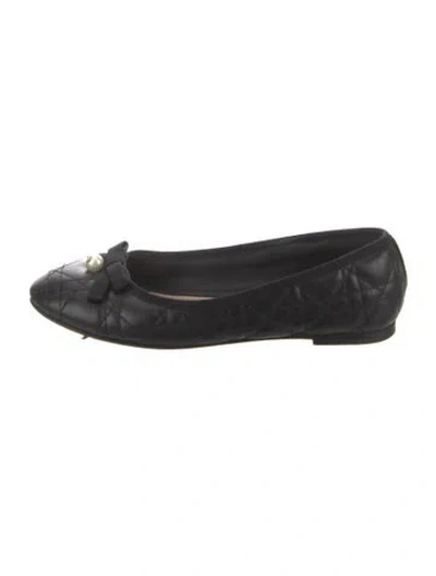 Pre-owned Dior Cannage Pattern Leather Ballet Flats In Black