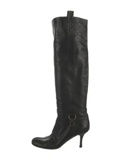Pre-owned Dior Cannage Pattern Leather Boots In Black