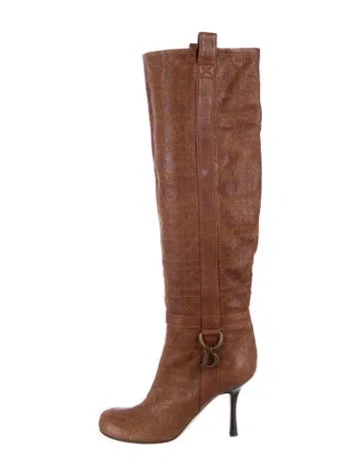Pre-owned Dior Cannage Pattern Leather Boots In Brown