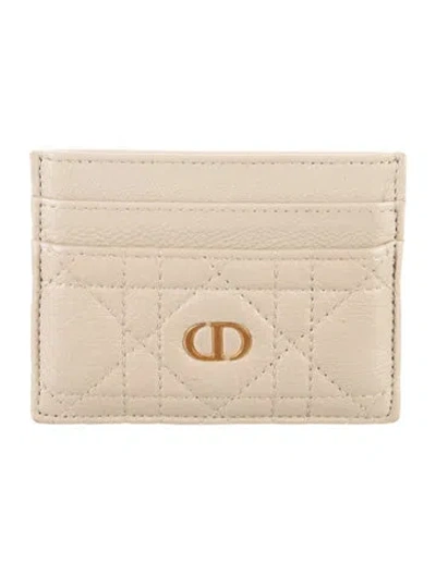 Pre-owned Dior Cannage Pattern Leather Card Holder In Neutral