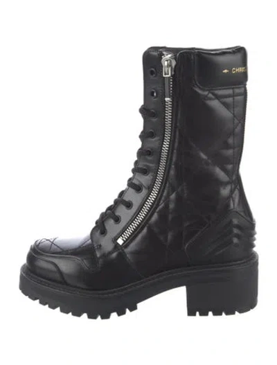 Pre-owned Dior Cannage Pattern Leather Combat Boots In Black