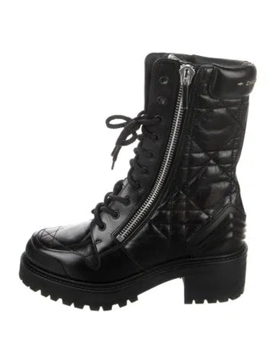 Pre-owned Dior Cannage Pattern Leather Combat Boots In Black