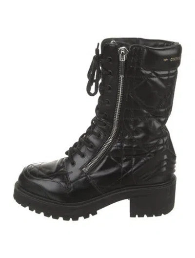 Pre-owned Dior Cannage Pattern Leather Combat Boots In Black