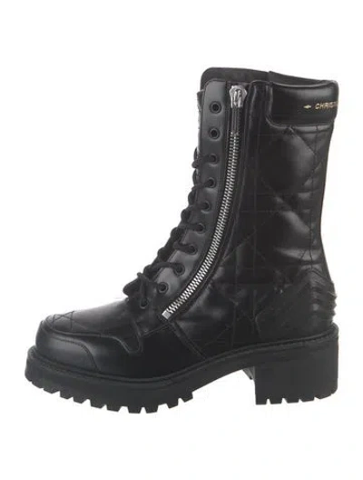 Pre-owned Dior Cannage Pattern Leather Combat Boots In Black