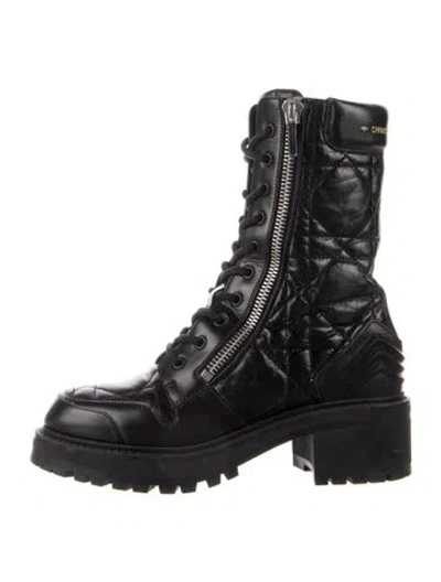 Pre-owned Dior Cannage Pattern Leather Combat Boots In Blue