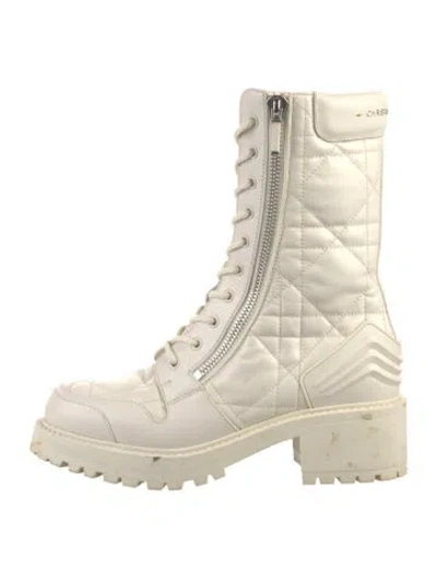 Pre-owned Dior Cannage Pattern Leather Combat Boots In Neutral