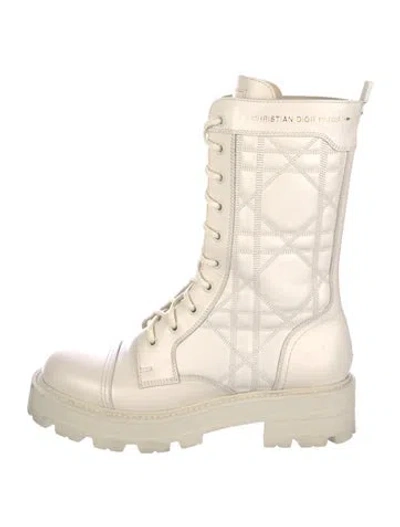 Pre-owned Dior Cannage Pattern Leather Combat Boots In Neutral