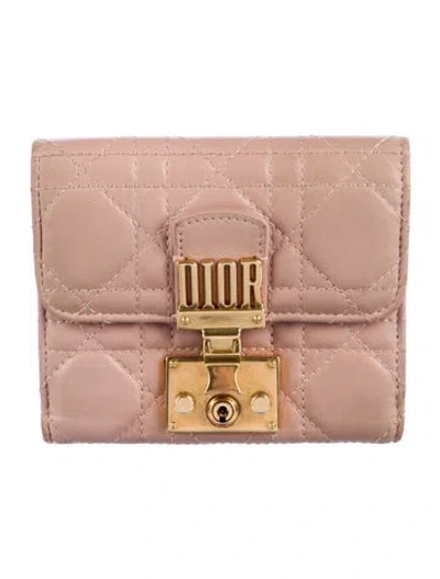 Pre-owned Dior Cannage Pattern Leather Compact Wallet In Pink
