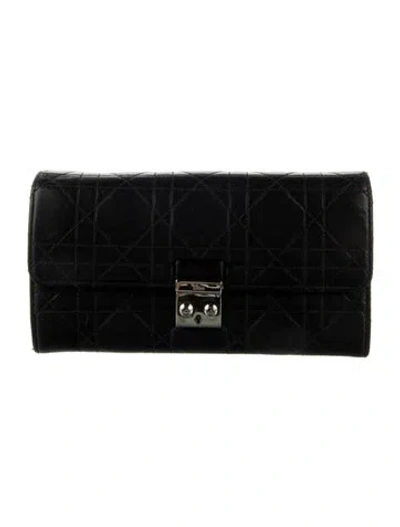 Pre-owned Dior Cannage Pattern Leather Continental Wallet In Black