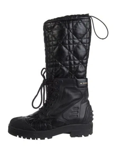 Pre-owned Dior Cannage Pattern Leather Lace-up Boots In Black