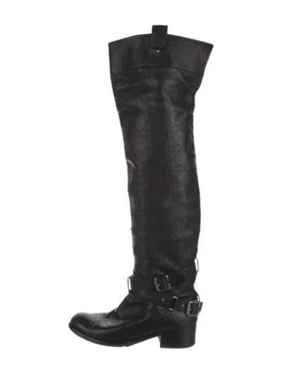Pre-owned Dior Cannage Pattern Leather Lace-up Boots In Black