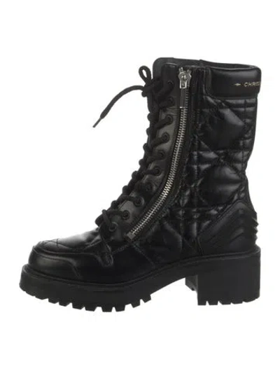 Pre-owned Dior Cannage Pattern Leather Lace-up Boots In Black