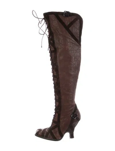 Pre-owned Dior Cannage Pattern Leather Lace-up Boots In Brown
