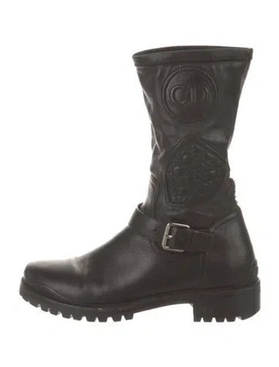 Pre-owned Dior Cannage Pattern Leather Moto Boots In Black