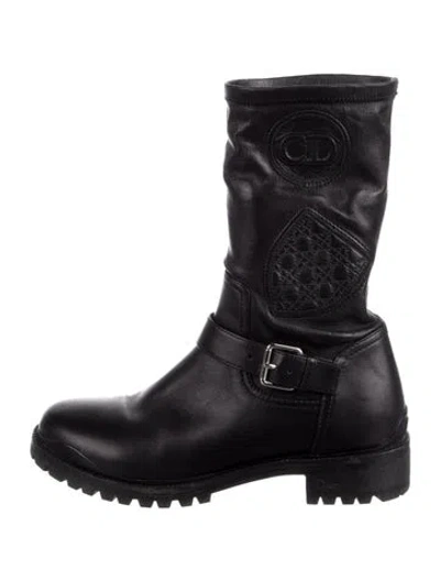 Pre-owned Dior Cannage Pattern Leather Moto Boots In Black