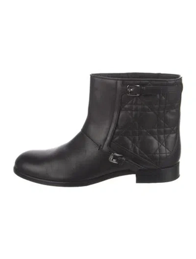 Pre-owned Dior Cannage Pattern Leather Moto Boots In Black
