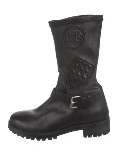 Pre-owned Dior Cannage Pattern Leather Moto Boots In Black