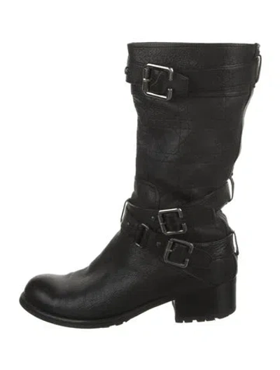 Pre-owned Dior Cannage Pattern Leather Moto Boots In Black