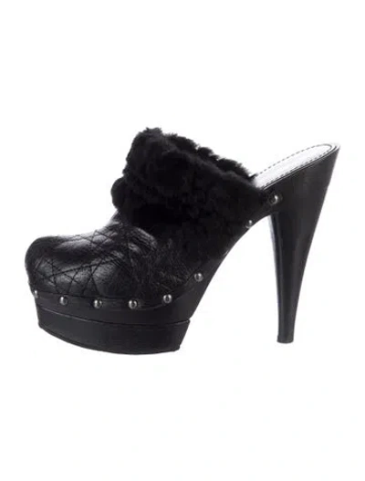 Pre-owned Dior Cannage Pattern Leather Mules In Black