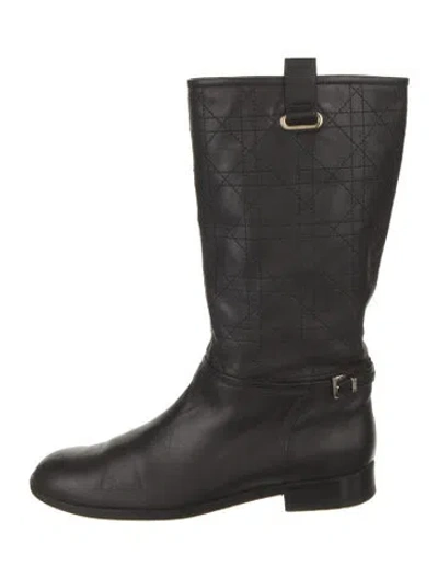 Pre-owned Dior Cannage Pattern Leather Rain Boots In Black