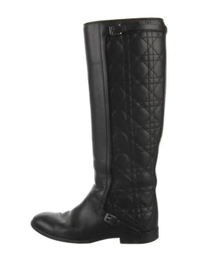 Pre-owned Dior Cannage Pattern Leather Riding Boots In Black
