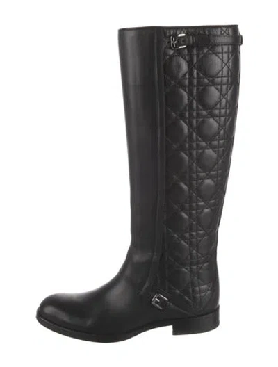 Pre-owned Dior Cannage Pattern Leather Riding Boots In Black