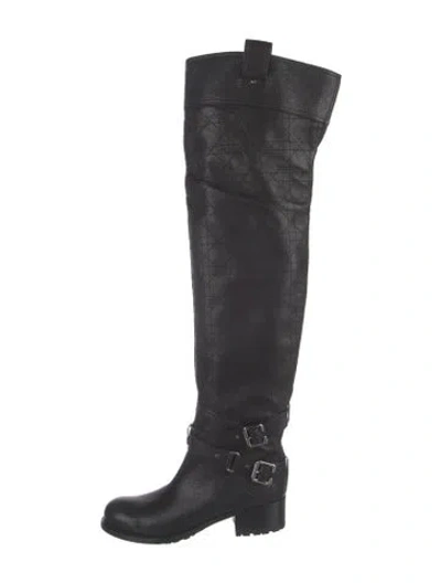 Pre-owned Dior Cannage Pattern Leather Riding Boots In Black