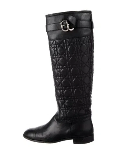 Pre-owned Dior Cannage Pattern Leather Riding Boots In Black