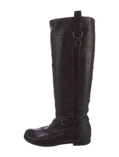 Pre-owned Dior Cannage Pattern Leather Riding Boots In Brown