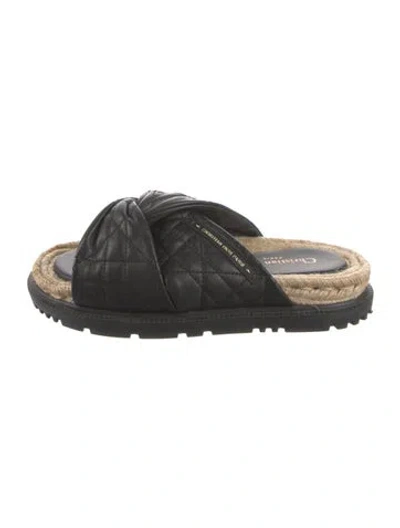 Pre-owned Dior Cannage Pattern Leather Slides In Black