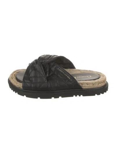 Pre-owned Dior Cannage Pattern Leather Slides In Black
