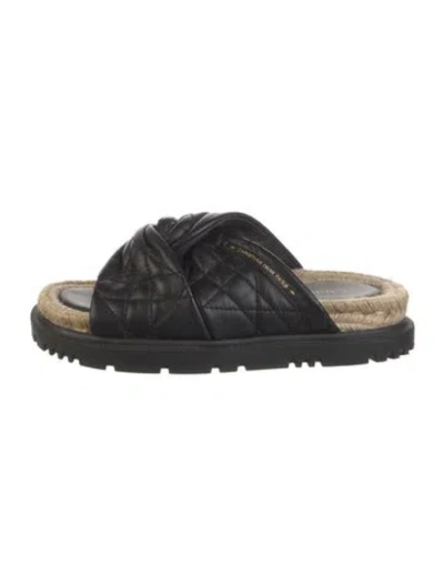 Pre-owned Dior Cannage Pattern Leather Slides In Black