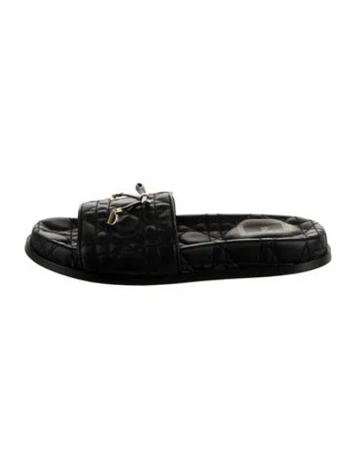 Pre-owned Dior Cannage Pattern Leather Slides In Black