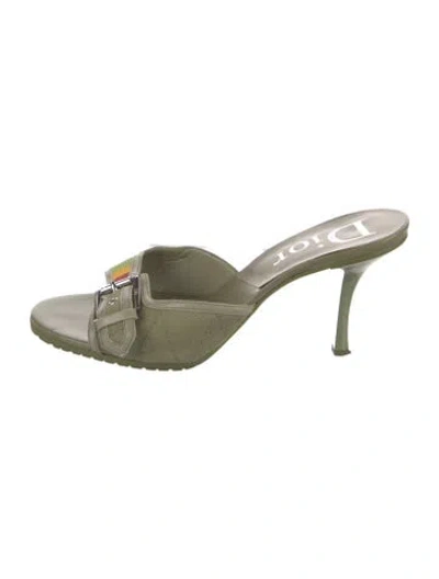 Pre-owned Dior Cannage Pattern Leather Slides In Green