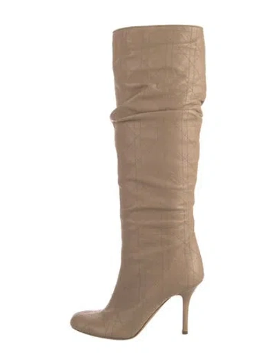 Pre-owned Dior Cannage Pattern Leather Slouch Boots In Neutral