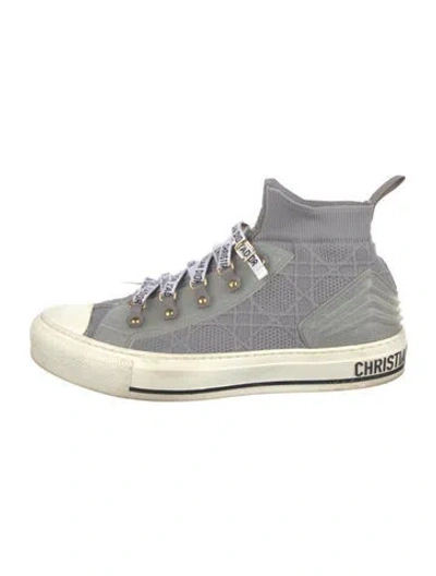 Pre-owned Dior Cannage Pattern Leather Trim Embellishment Hiking Boots In Gray