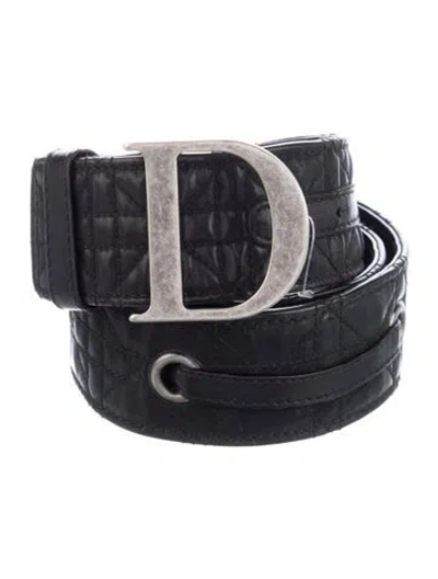 Pre-owned Dior Cannage Pattern Leather Waist Belt In Black