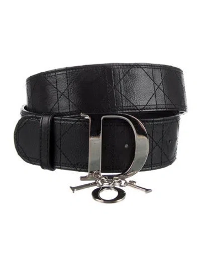 Pre-owned Dior Cannage Pattern Leather Waist Belt In Black