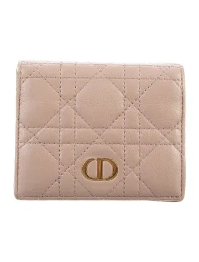 Pre-owned Dior Cannage Pattern Leather Wallet In Pink